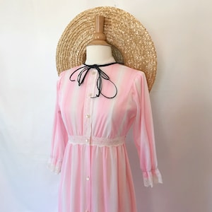Vintage 1980&#39;s Pastel Pink Stripe Lace Dress