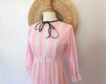 Vintage 1980's Pastel Pink Stripe Lace Dress
