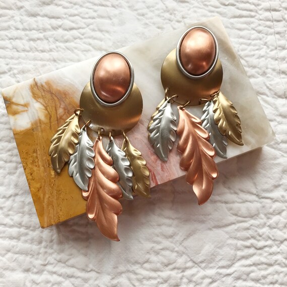 Metallic Leaf Drop Earrings - image 1