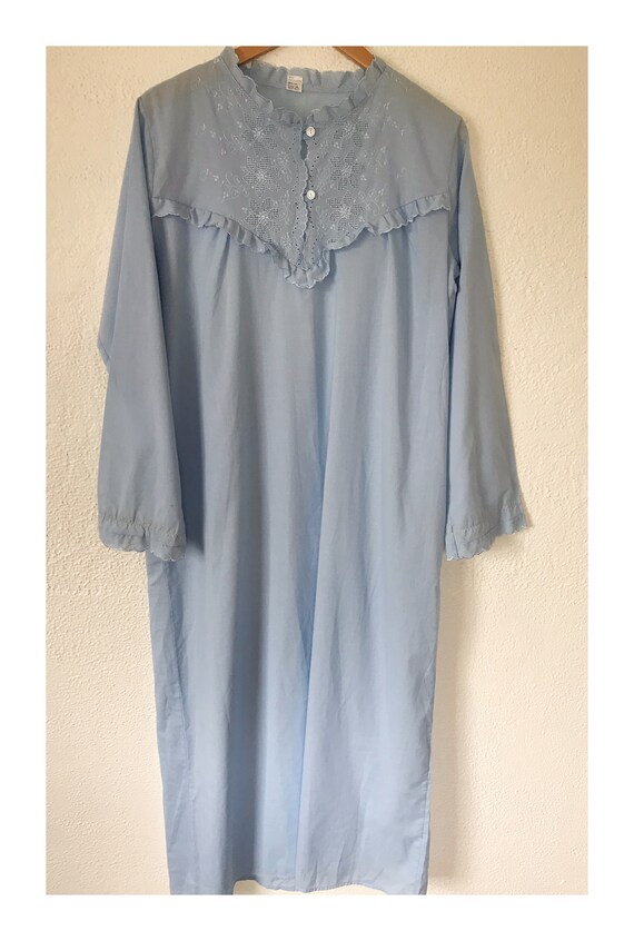 Vintage Blue Victorian Ruffle & Lace Nightgown | … - image 6