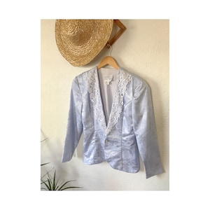 Vintage 90&#39;s Scott McClintock Pastel Blue Victorian like Lace Blazer Jacket