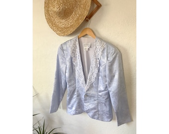 Vintage 90's Scott McClintock Pastel Blue Victorian like Lace Blazer Jacket