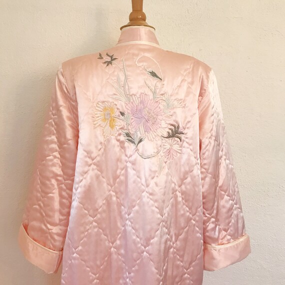 Vintage Embroidered Robe | 1980's Natori Pink Sat… - image 9