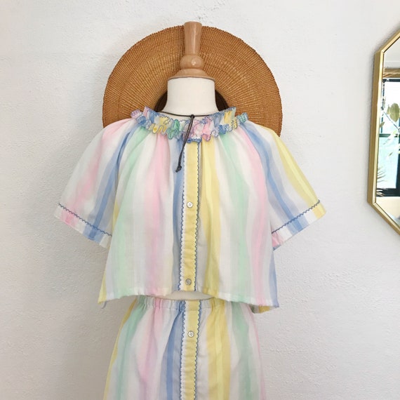 Reworked Vintage Stripe Pastel Rainbow Two-Piece … - image 1