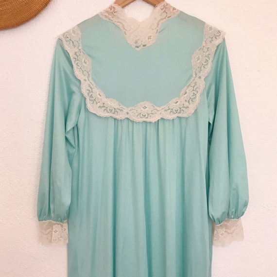 Vintage Lace Robe | 1980's Satin Mint Robe with L… - image 7
