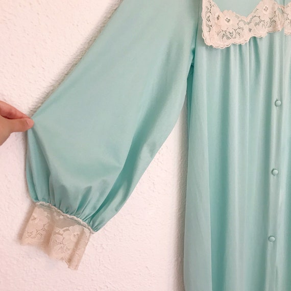 Vintage Lace Robe | 1980's Satin Mint Robe with L… - image 3
