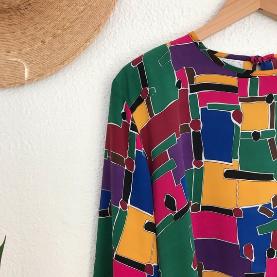 Vintage 1980's Colorful Abstract Geometric Blouse - image 3