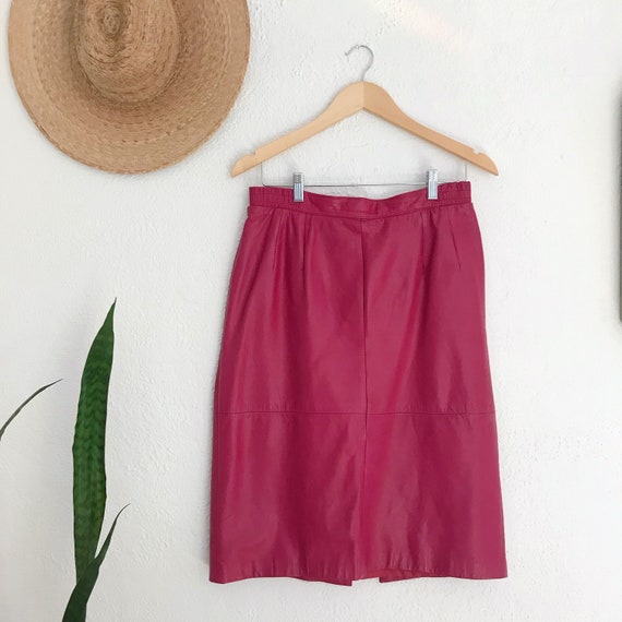 Vintage 80's Raspberry Pink Leather Pencil Skirt - image 2