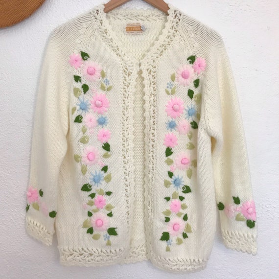 Vintage Embroidered Cardigan | 1960's Pastel Flow… - image 6