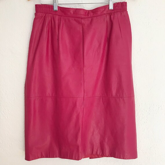 Vintage 80's Raspberry Pink Leather Pencil Skirt - image 3