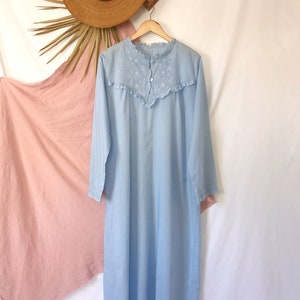 Vintage Blue Victorian Ruffle & Lace Nightgown House Dress image 2