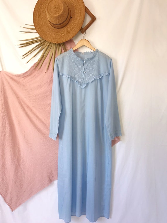 Vintage Blue Victorian Ruffle & Lace Nightgown | … - image 2