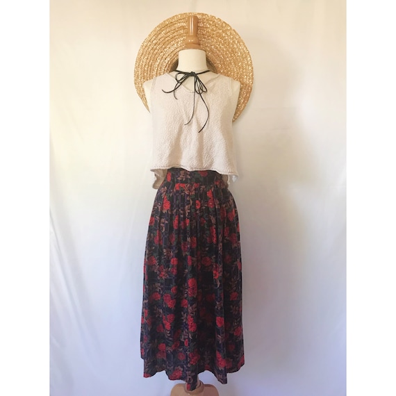 Floral Midi Skirt | Vintage 1990's Patterned Skirt - image 1