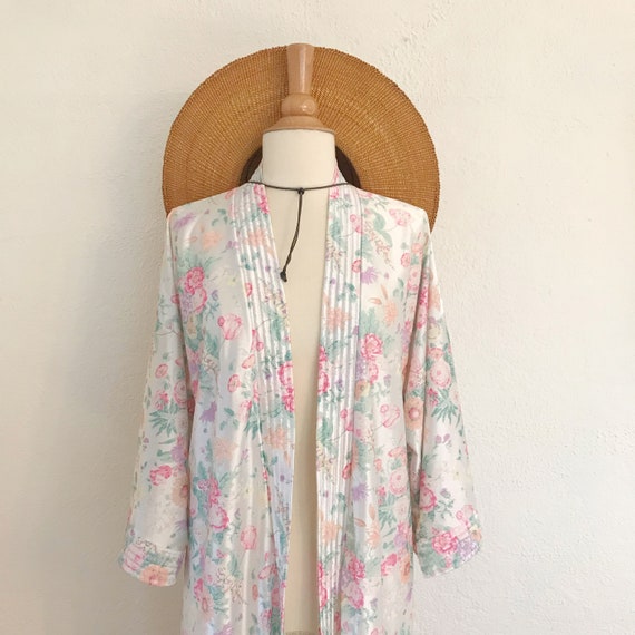 Vintage 1980's Sears Pastel Floral Satin Robe