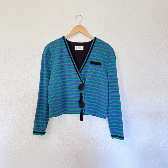 Vintage 1980's Stripe Blazer | Purple and Green S… - image 3