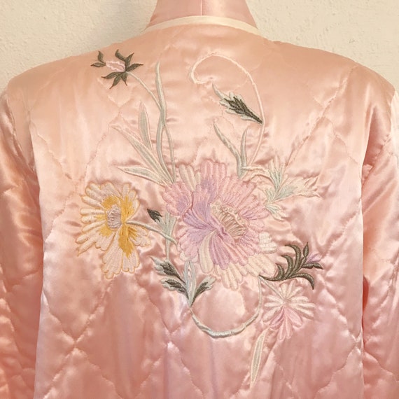 Vintage Embroidered Robe | 1980's Natori Pink Sat… - image 10