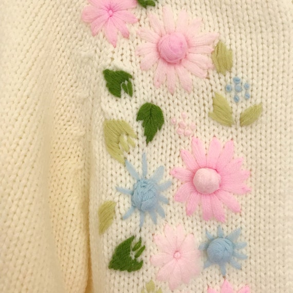 Vintage Embroidered Cardigan | 1960's Pastel Flow… - image 7