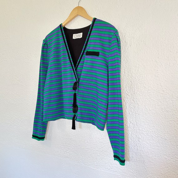 Vintage 1980's Stripe Blazer | Purple and Green S… - image 2