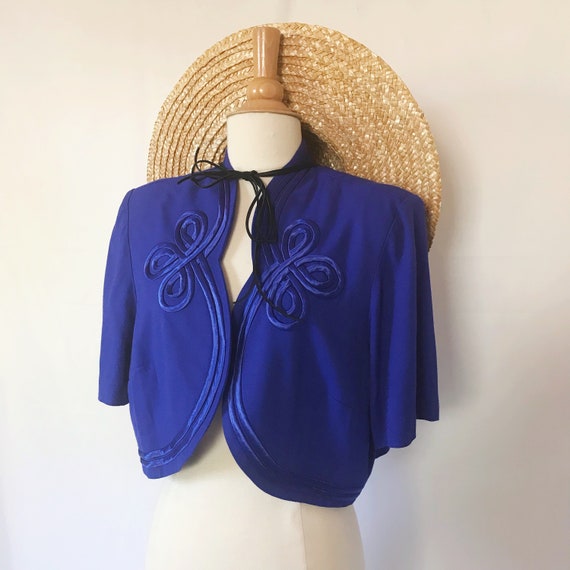 Cobalt Blue Bolero | Vintage 1980's Cropped Boler… - image 2