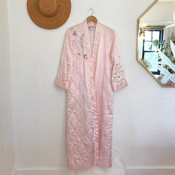 Vintage Embroidered Robe | 1980's Natori Pink Sat… - image 4