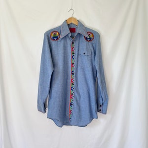 Vintage 1970's Embroidered Western Denim Shirt