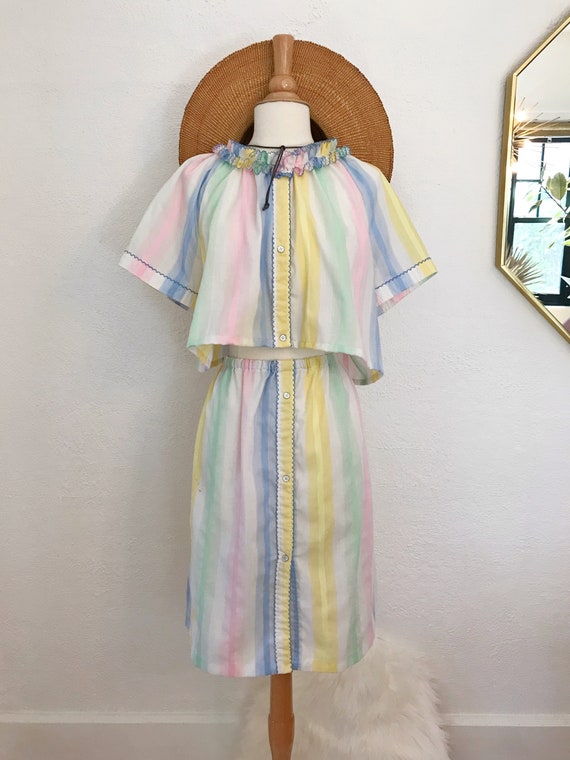 Reworked Vintage Stripe Pastel Rainbow Two-Piece … - image 3