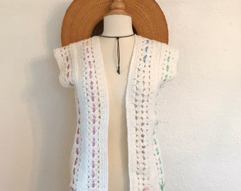 Vintage 1970's Handmade Knit Crochet Ribbon Vest