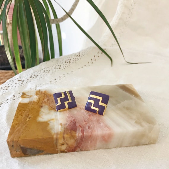 Geometric Purple Earrings - image 2