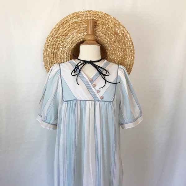 Vintage 1980's Stripe Puff Sleeve Midi Dress