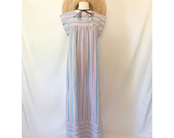 Vintage 1980's Pastel Rainbow Stripe Maxi Dress