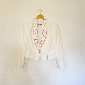 Vintage 1980&#39;s Embroidered Cropped Blazer