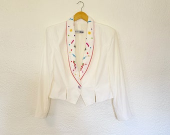 Vintage 1980's Embroidered Cropped Blazer