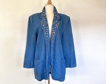 Vintage Rhinestone Studded Denim Blazer