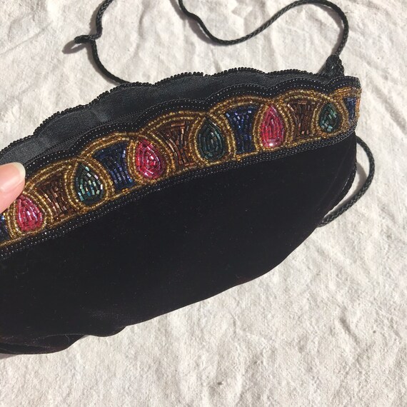 Velvet Beaded Bag | Vintage 1980's Black Velvet E… - image 5