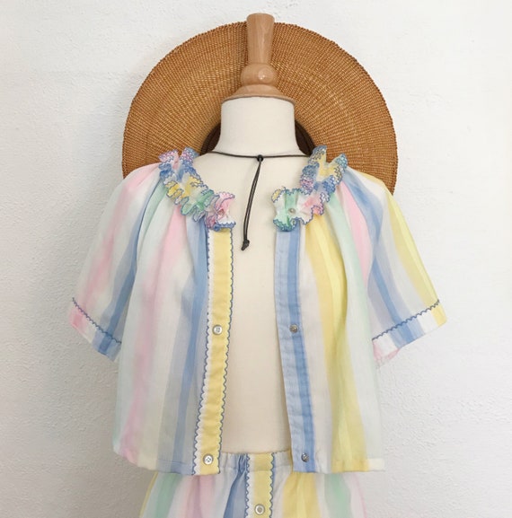 Reworked Vintage Stripe Pastel Rainbow Two-Piece … - image 6