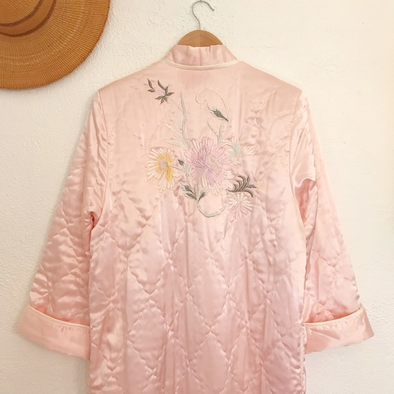 Vintage Embroidered Robe | 1980's Natori Pink Sat… - image 7