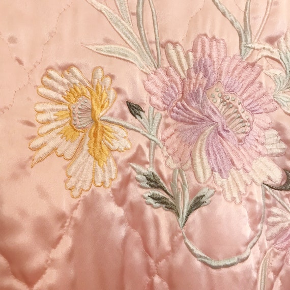 Vintage Embroidered Robe | 1980's Natori Pink Sat… - image 8