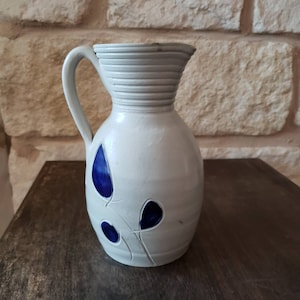 Vintage Pottery Carved Cobalt Salt Glaze  Pottery Ceramic Pitcher Art Pottery Historic Glaze