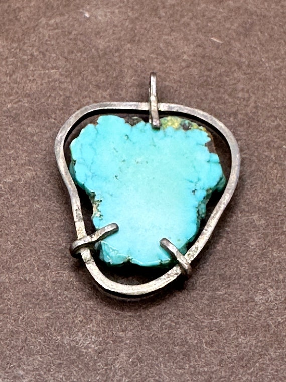 Raw Sliced Turquoise Pendant with Metal Wrap - image 2