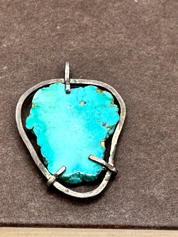 Raw Sliced Turquoise Pendant with Metal Wrap - image 1