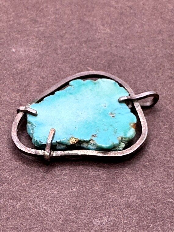 Raw Sliced Turquoise Pendant with Metal Wrap - image 5