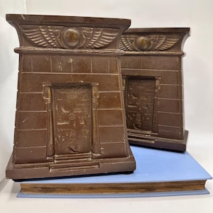 Vintage 1920s Bradley and Hubbard Egyptian Cast Iron Temple Bookends