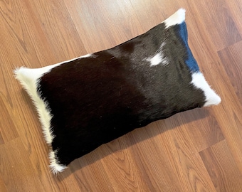 GORGEOUS!  12"x20" Natural Brazil cowhide black & white lumbar hair hide pillow cover Perfect gift, sofa cushion accent pillow designer