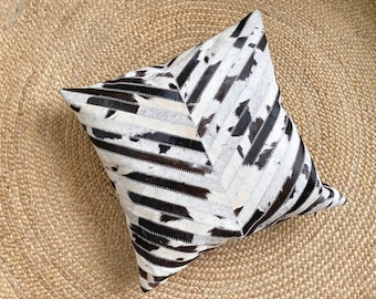 New ARROW design cowhide pillow cover arrow design 18"x18" white and black hair on hide - leather handmade. home decor sofa cushion gift