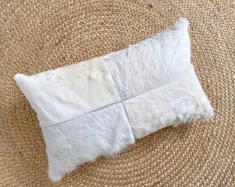 Funda de cojín lumbar de piel de vaca QUADRO, 30 x 50 cm, color blanco marfil
