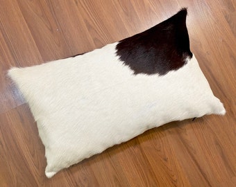 GORGEOUS! XXL 15"x24" Natural Brazil cowhide black & white lumbar hair hide pillow cover Perfect gift, sofa cushion accent pillow designer