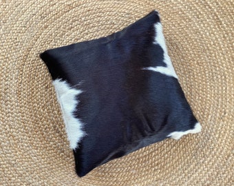 GORGEOUS!  Natural Brazil cowhide black & white 16'x16" genuine hair on hide pillow cover Perfect gift, sofa cushion accent pillow designer