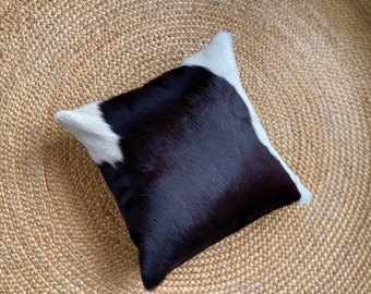 GORGEOUS!  Natural Brazil cowhide black & white 16'x16" genuine hair on hide pillow cover Perfect gift, sofa cushion accent pillow designer