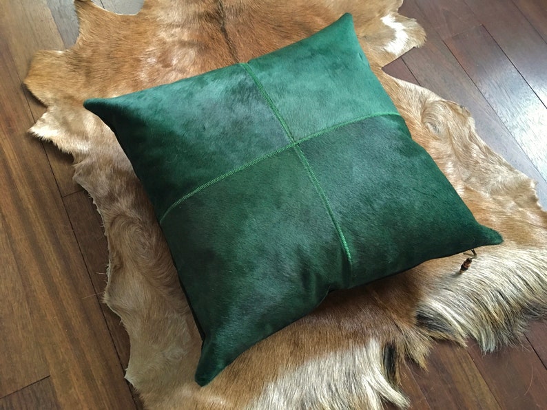 Emerald Green Hair Cowhide Pillow Cover 18x18 Etsy