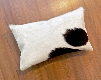 Cojín lumbar de piel de vaca XXL de panel completo SÓLIDO, 38 x 61 cm, color blanco y negro natural